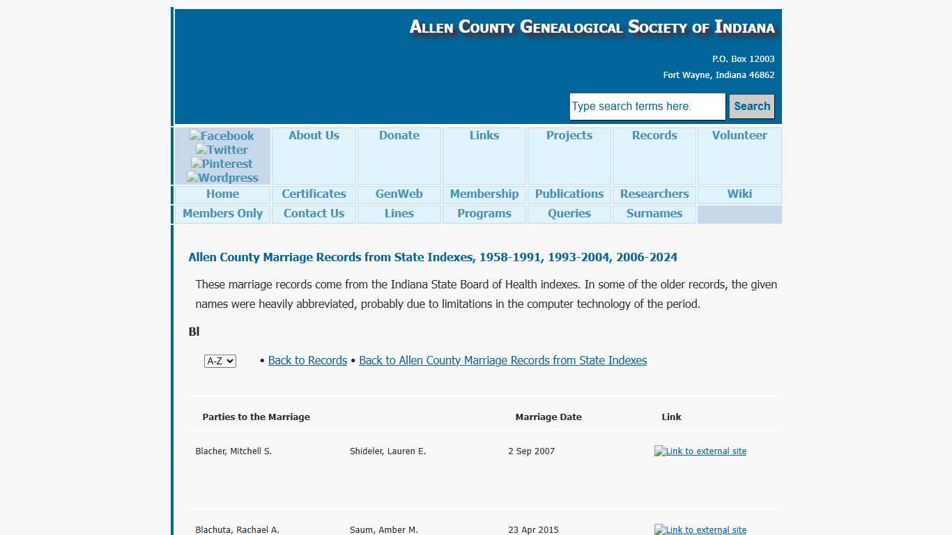 ACGSI - Allen County Marriages from State Indexes