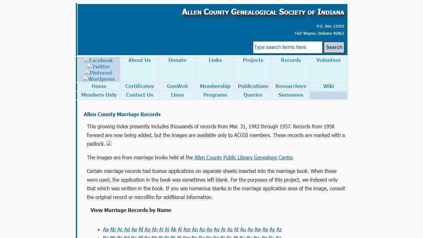ACGSI - Allen County Marriages